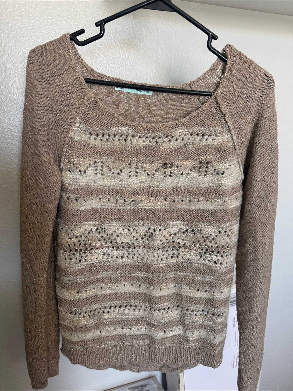 Maurices Brown and Cream Striped Scoop Neck Sweater
